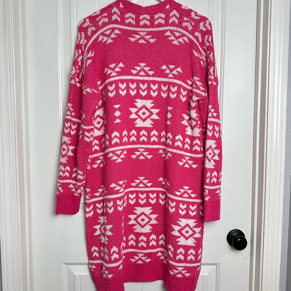 Saving Jane western chic pink and white tribals knit open front cardigan small - Picture 5 of 7